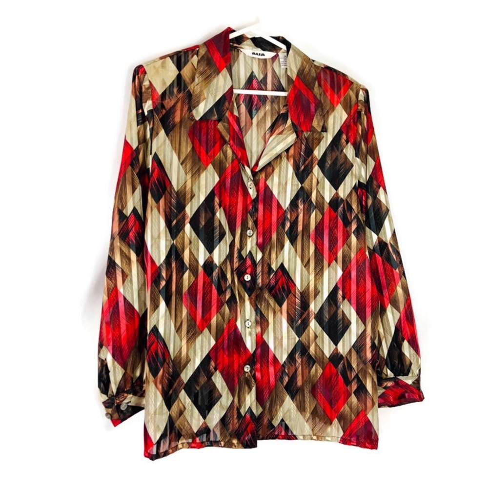 Vintage Alia Sheer Long Sleeve Button Down Blouse